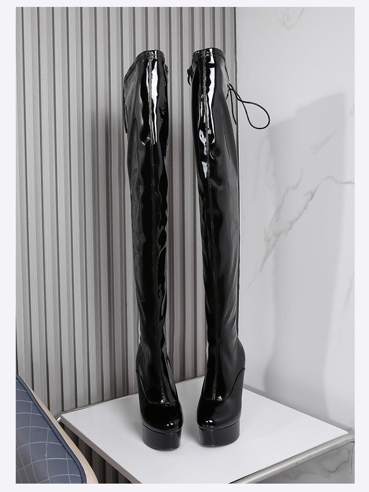 New Black Pole Dancing Long Shoes Night Club Party Queen Boots Over the Knee Boots High Heels Women Boots Sexy Thin Heels Shoes