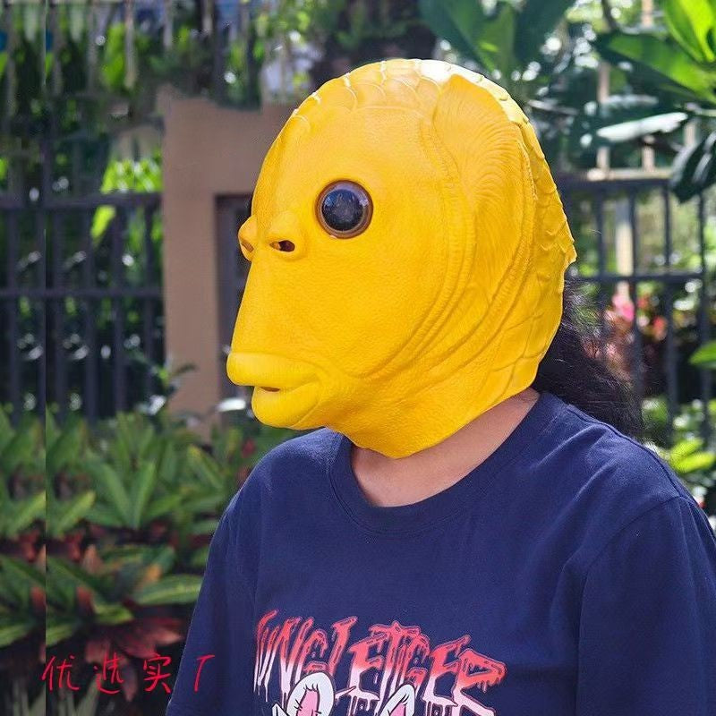 Cospaly Green Fish headed Monster Mask Murloc Hair Mask Fish Headgear Cute and Funny Mask for Halloween Carnival Costume Party