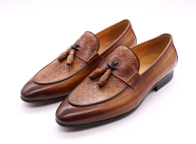 FELIX CHU Men's Genuine Leather Tassel Loafers Italian Luxury Fashion Slip-On Dress Shoes for Parties Weddings Casual Wear