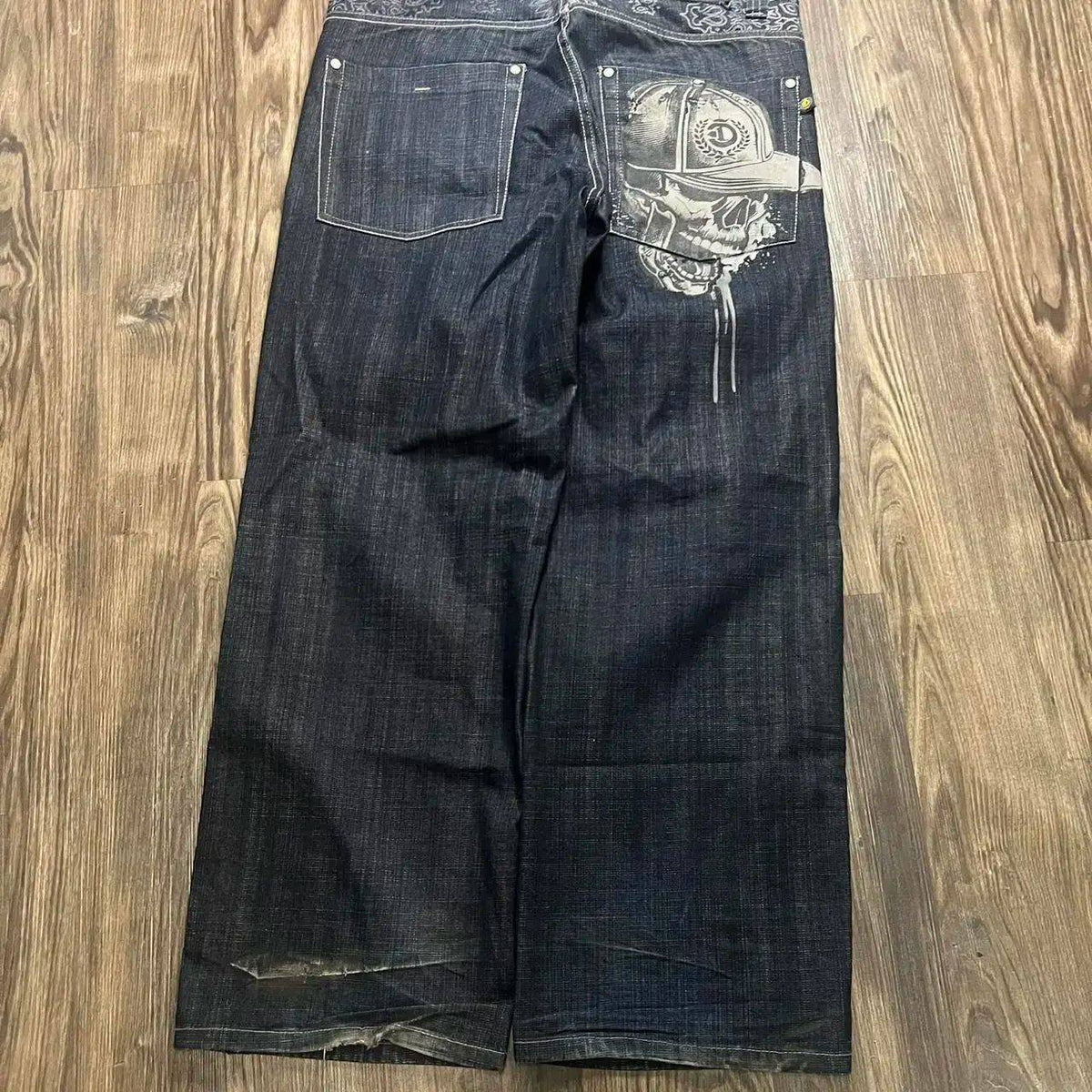 Y2K American New Trend Hip-hop Gothic Embroidered Jeans Men's Street Harajuku Leisure Loose Straight Wide-leg Pants Unisex Jeans