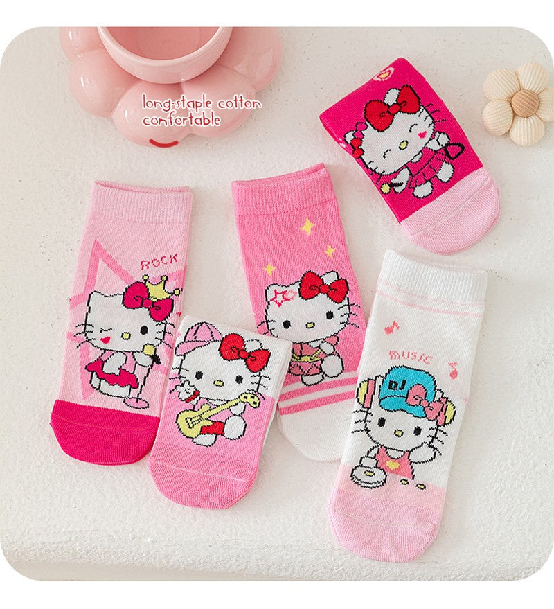 5Pairs Sanrio Cinnamoroll Kuromi Kawaii Spring and Autumn Cartoon Middle Tube Socks For Girls Boy Children Mid-calf Cotton Socks