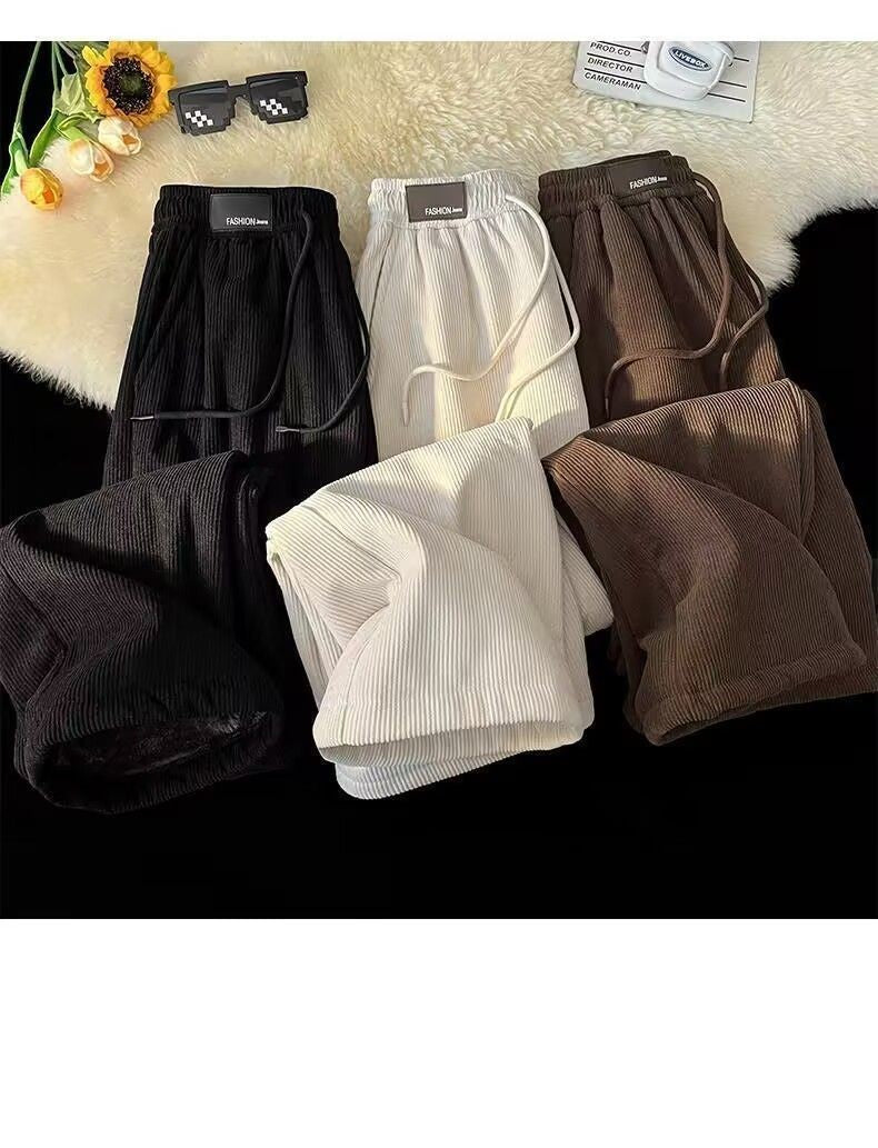 Velvet high waisted wide leg pants women winter new streetwear thickened lambskin corduroy pants lazy joggers women casual pants