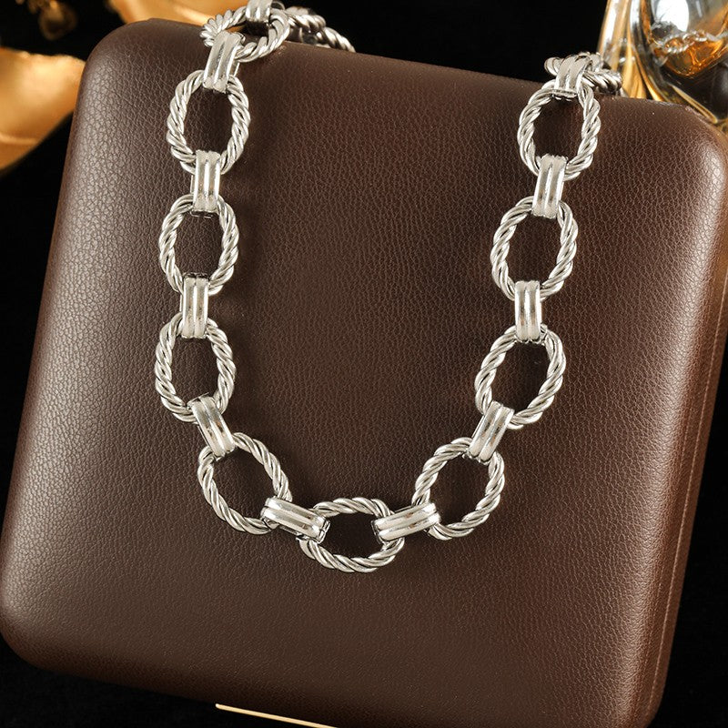 GANEMLY 316L Stainless Steel Metal Chain Necklace Bracelet Set For Women New Punk Collar Chokers Waterproof Jewelry Femme Gift