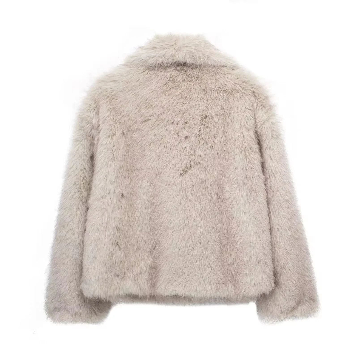 HH 2025 Vintage Women Cropped Faux Fur Jacket Long Sleeve Turn-Down Collar Female Plush Wool Coats Chic Lady Fur Outerwear