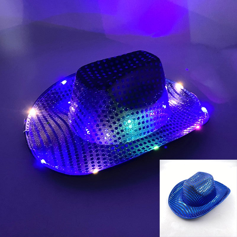 Wireless LED Western Cowboy Hat Light Up Cowboy Hat Disco Bride Pink Cowgirl Hat Concert NightClub Wedding Costumes Accessories