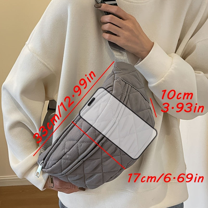 Quilted Patchwork Crossbody Bag - Large Nylon Purse, Multi-Pocket, Adjustable Strap. Grey Gift-Ready!