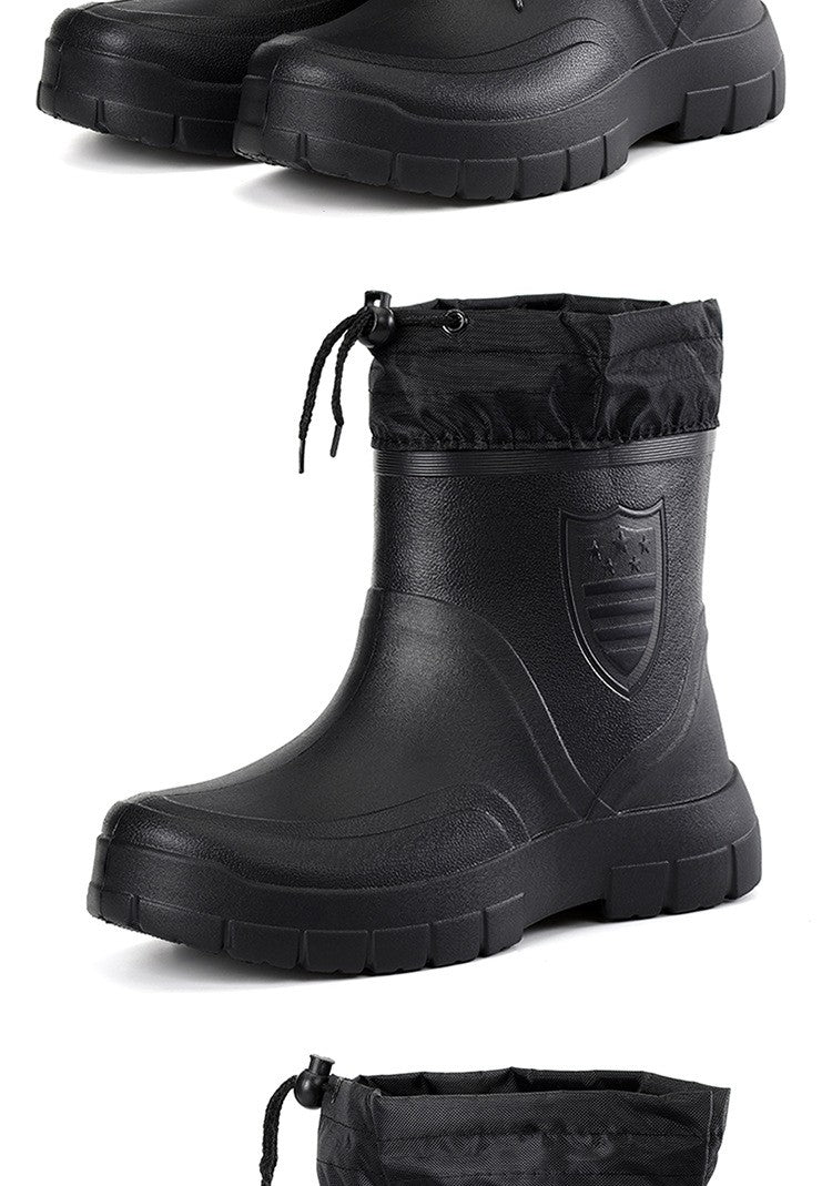 2024 Versatile Men's Rain Boots Waterproof outdoor lightweight shoe Velvet fashion short boot Casual comfort male water shoes