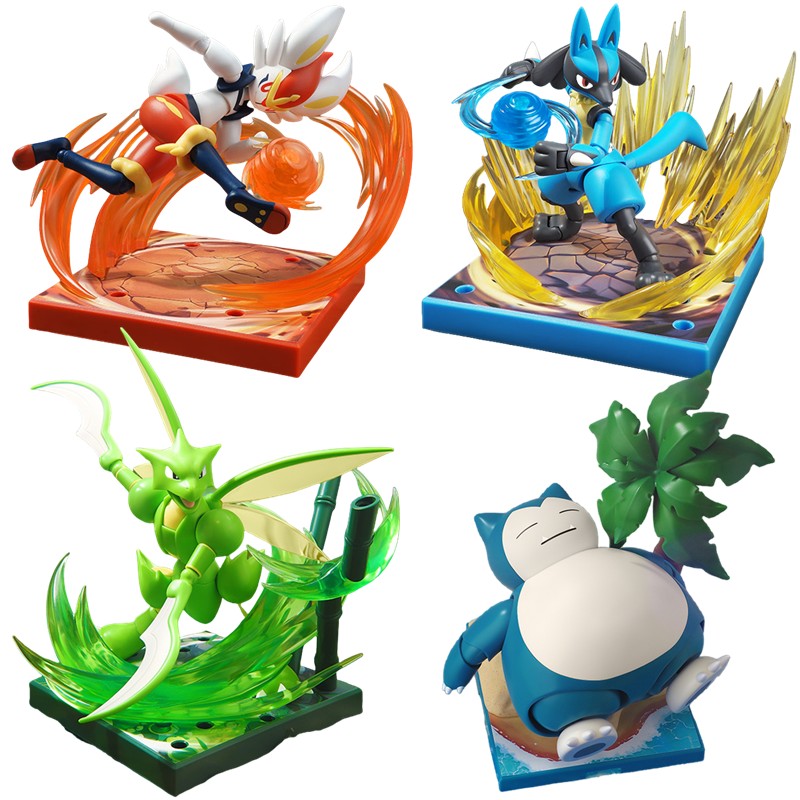 Original Blokees Pokemon Adventure Prologue Snorlax Cinderace Scyther Lucario Action Figure Model Assembling Toys Birthday Gifts