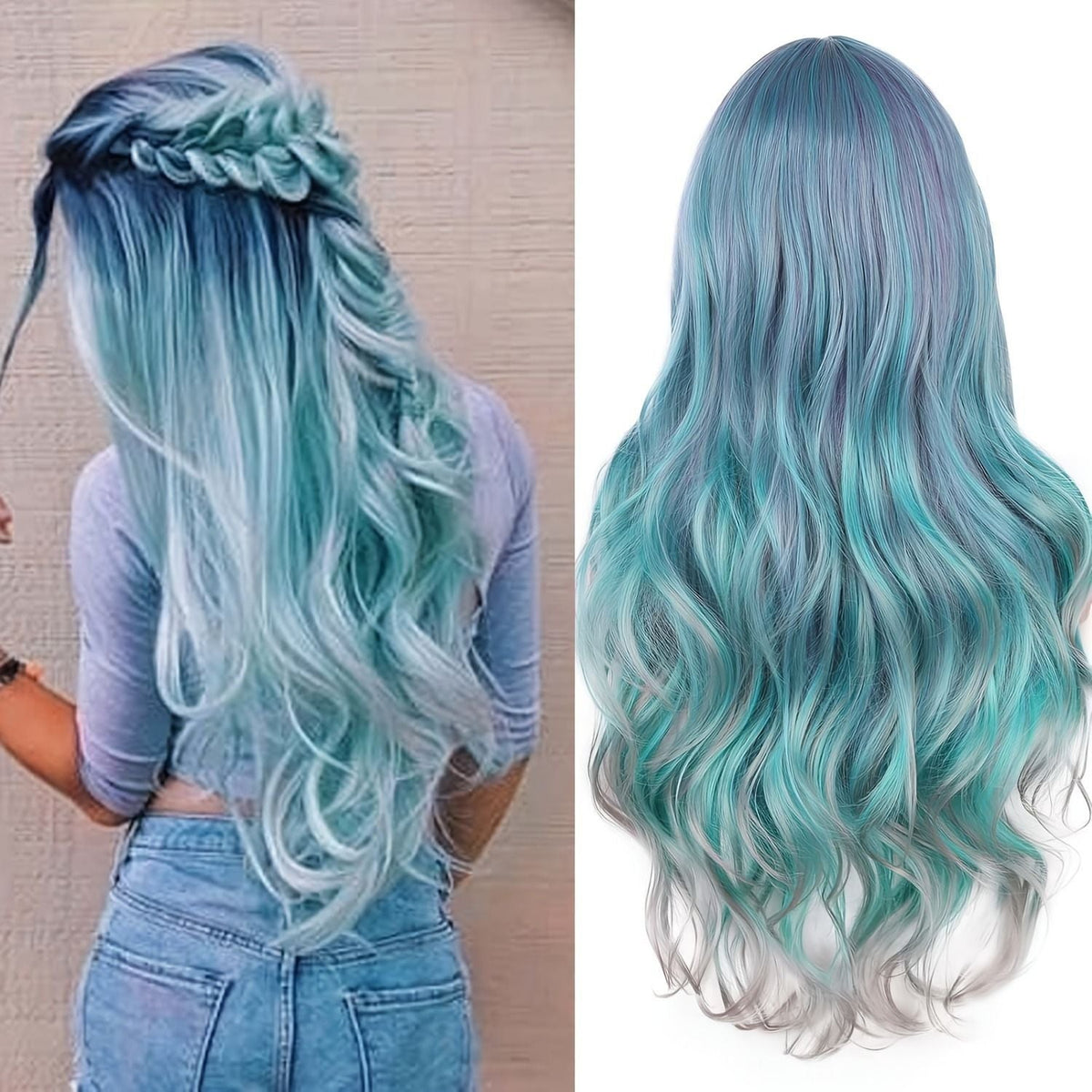 Gradient color synthetic wig cosplay anime wig COS Harajuku style colorful long curly hair headgear lolita