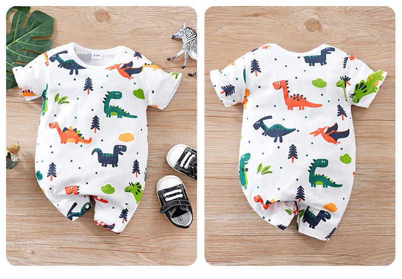 Newborn Clothes Cute Cartoon Dinosaur Full Print CottonComfortable And SoftSummer Boys And Girls0-18 Short Sleeved Baby Jumpsuit