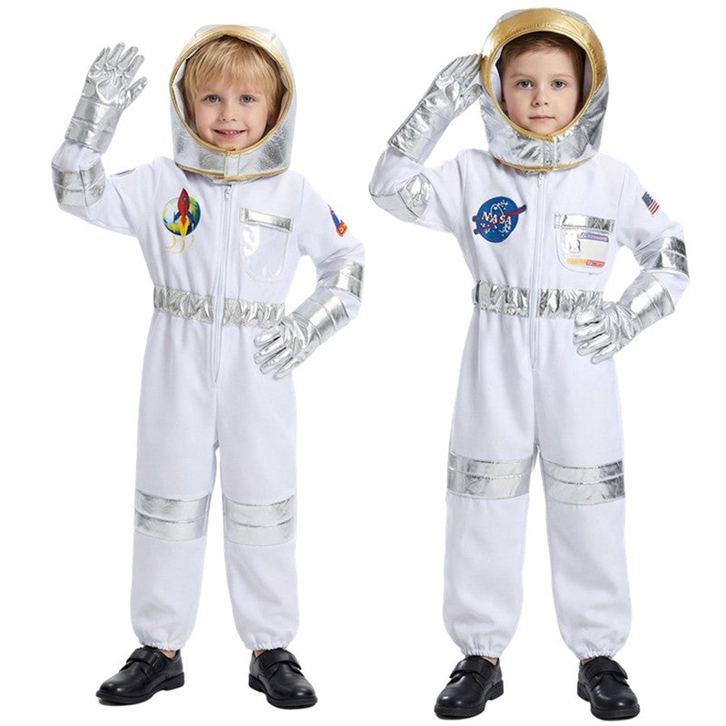 Child Spaceman Costume Halloween Party Outfit with Cap Astronaut Role Play Costume for Kids Boys & Girls Carnival Party