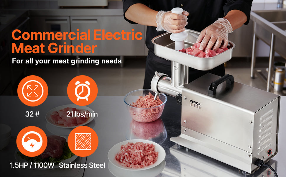 VEVOR Meat Grinder Electric Meat Grinders&Blade Grinding Plate Stainless Steel Commercial for Kitchen Restaurant Butcher Store