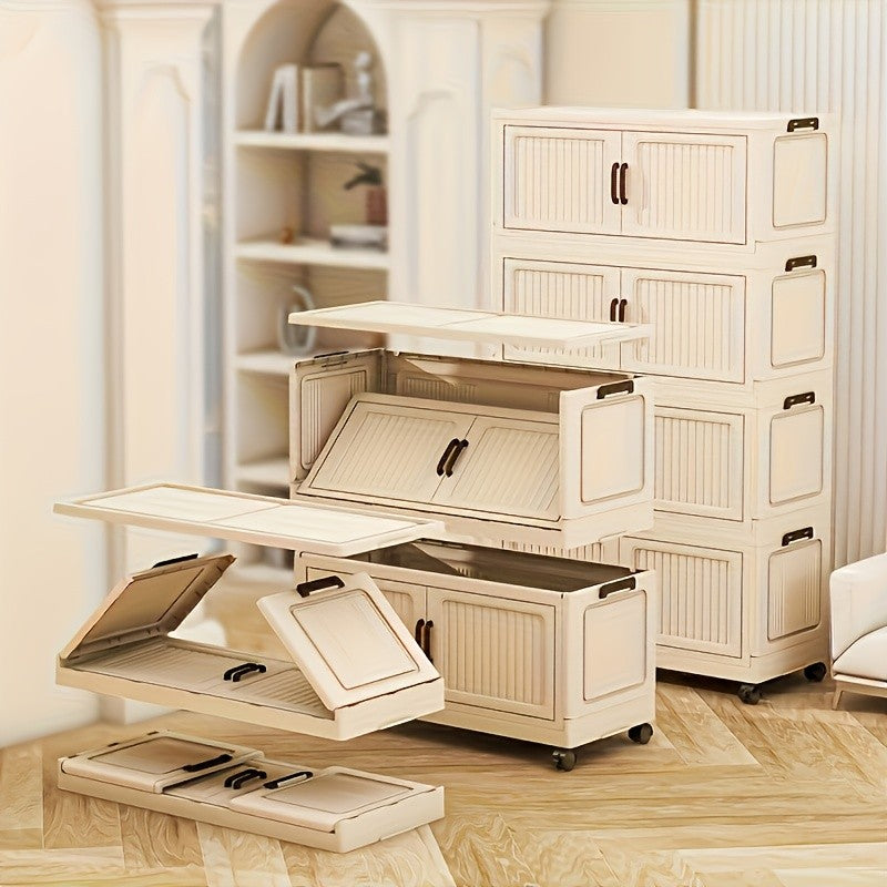 5-Tier Foldable Cabinet, Plastic Bins, Portable Wardrobe Organizer, Rolling Stackable Drawers. For Bedroom, Living Rm, Office