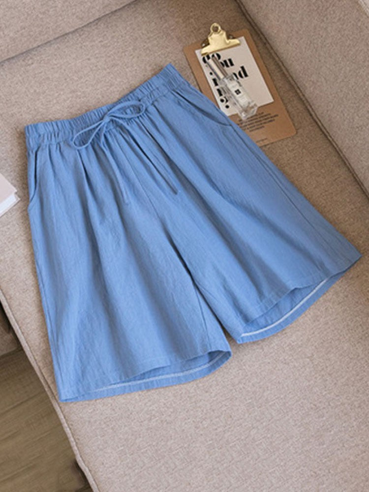 Women shorts Summer Casual Solid Cotton Linen shorts high waist loose shorts for girls Soft Cool female shorts M-3XL