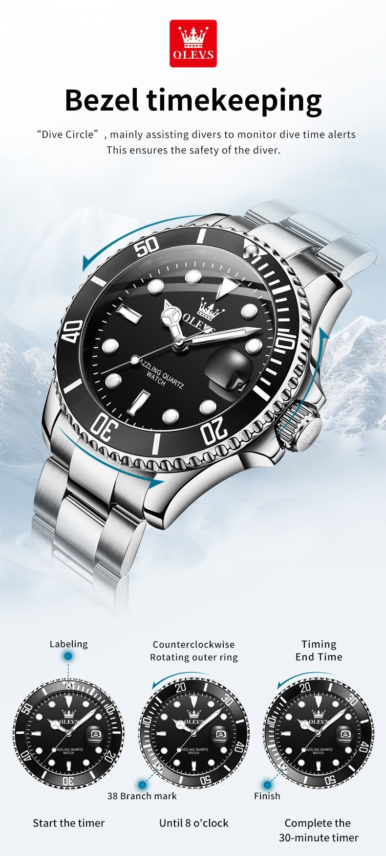 OLEVS Men's Watches Trend Luxury Fine Steel Strap Big Date Original Brand Quartz Wristwatch for Man Waterproof Luminous 5885 New