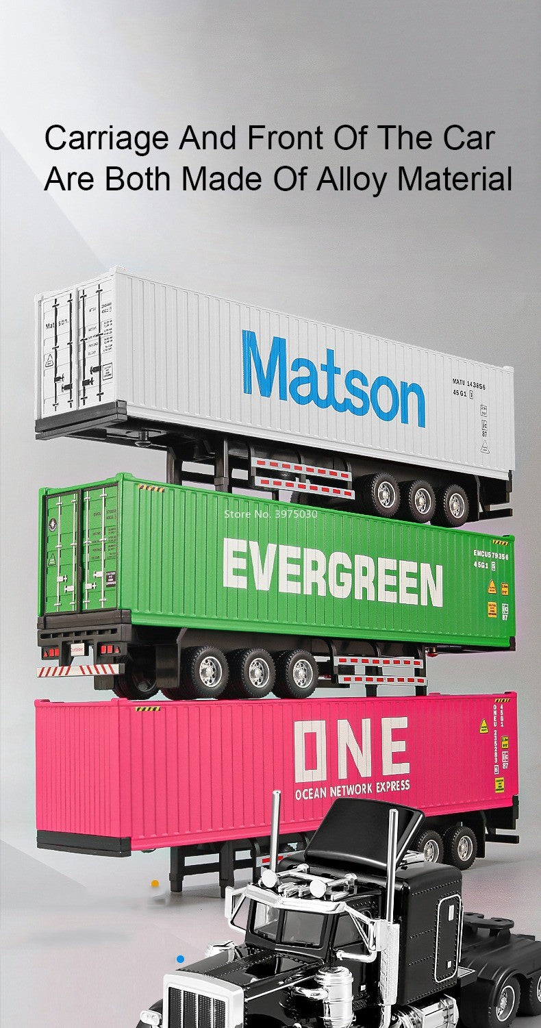 1:50 Alloy Heavy Trucks Toys Models Cars Container Vehicles Light Music Miniature Transport Car Rubber Tires Kids Gifts