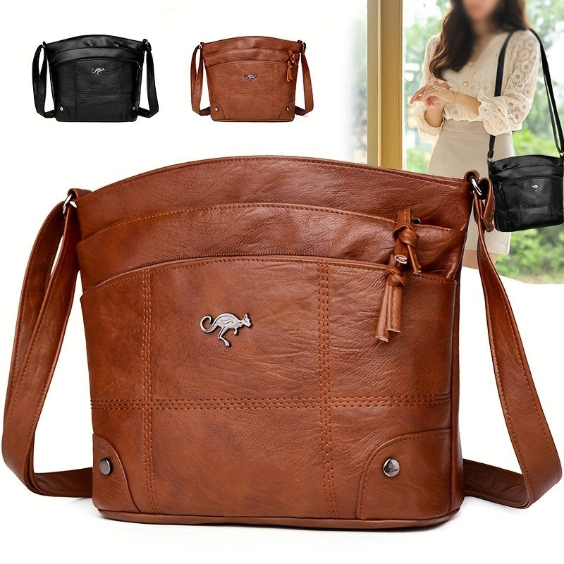 Elegant Vintage Style Shoulder Bag, Faux Leather Multiple Pockets Crossbody Bag, Adjustable Strap, Women's Commuter Work Purse