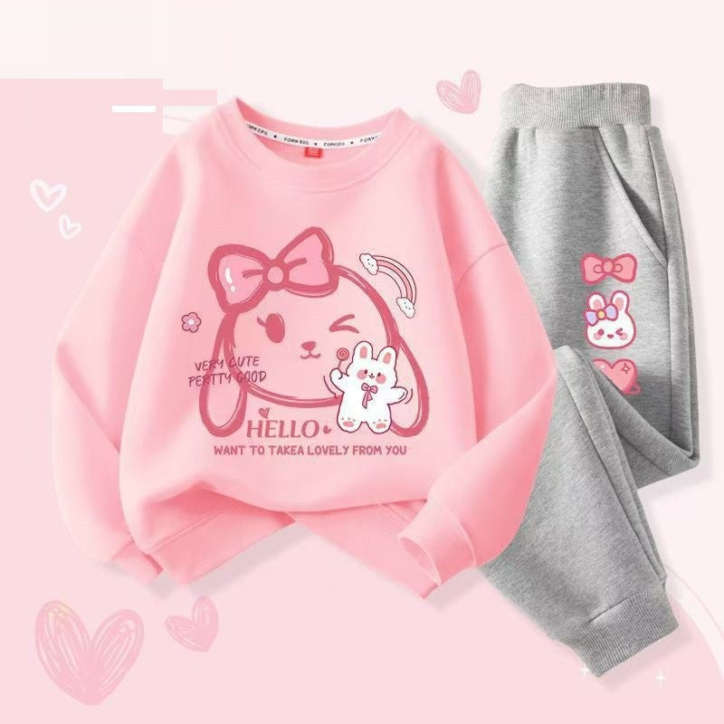 Autumn Baby Girls Clothes Set Kid Heart Printed Sweatshirts Pullover Top And Pants 2 Pieces Suit Children Sweet Tracksuits