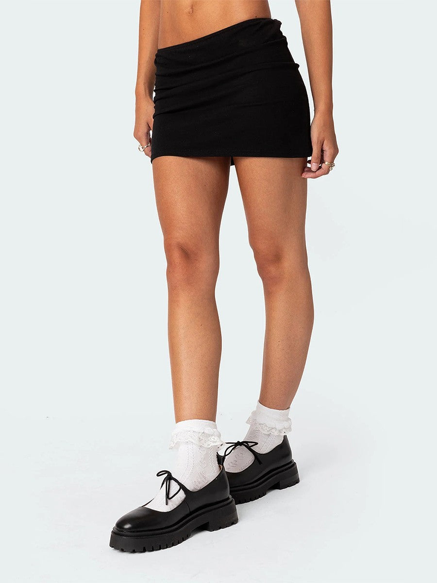 Women Mini Skirt Low Waist Solid Fit Summer Bodycon Skirt Clubwear for Daily Party