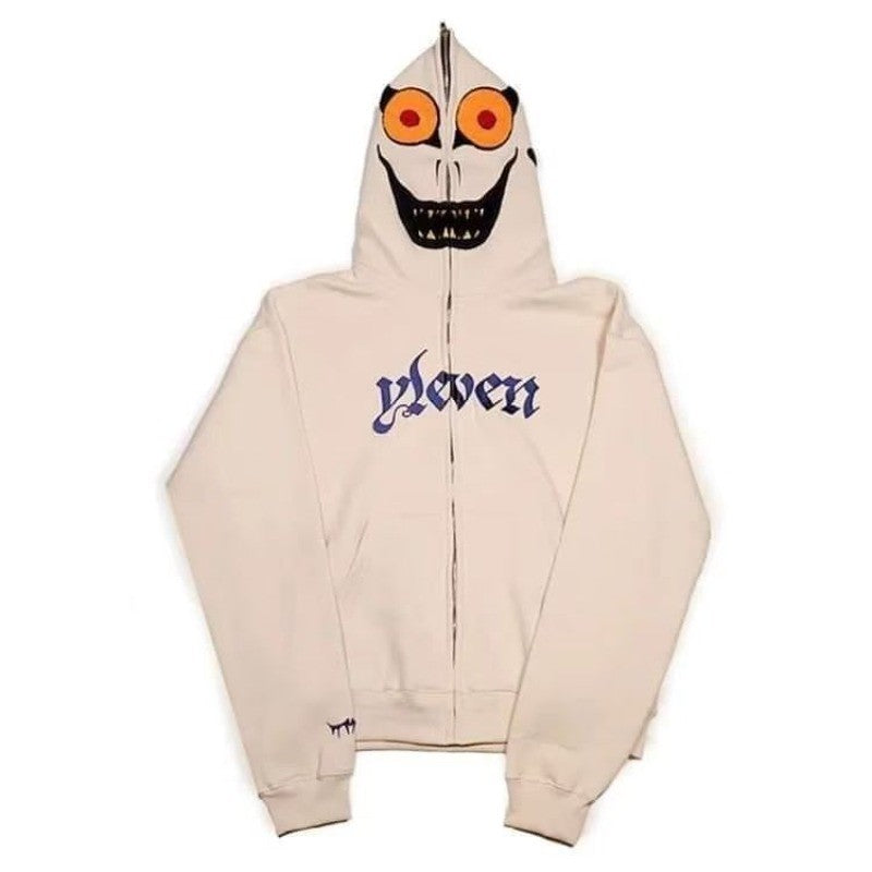 American fashion funny full zipper monster headgear men hoodie Y2K gothic Harajuku high street clothing casual loose sportswear