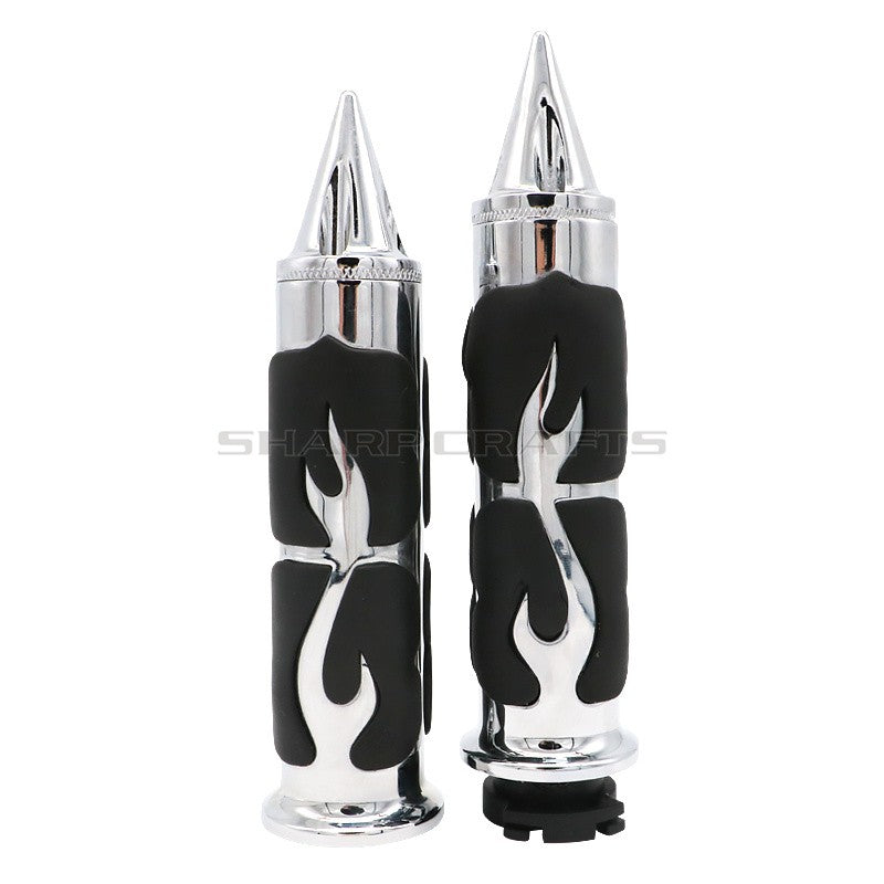 1" 25mm & 7/8'' 22mm Billet Rubber Flame Spike Hand Grips For Harley Honda Kawasaki Suzuki Yamaha Bikes Cruiser Chopper Custom