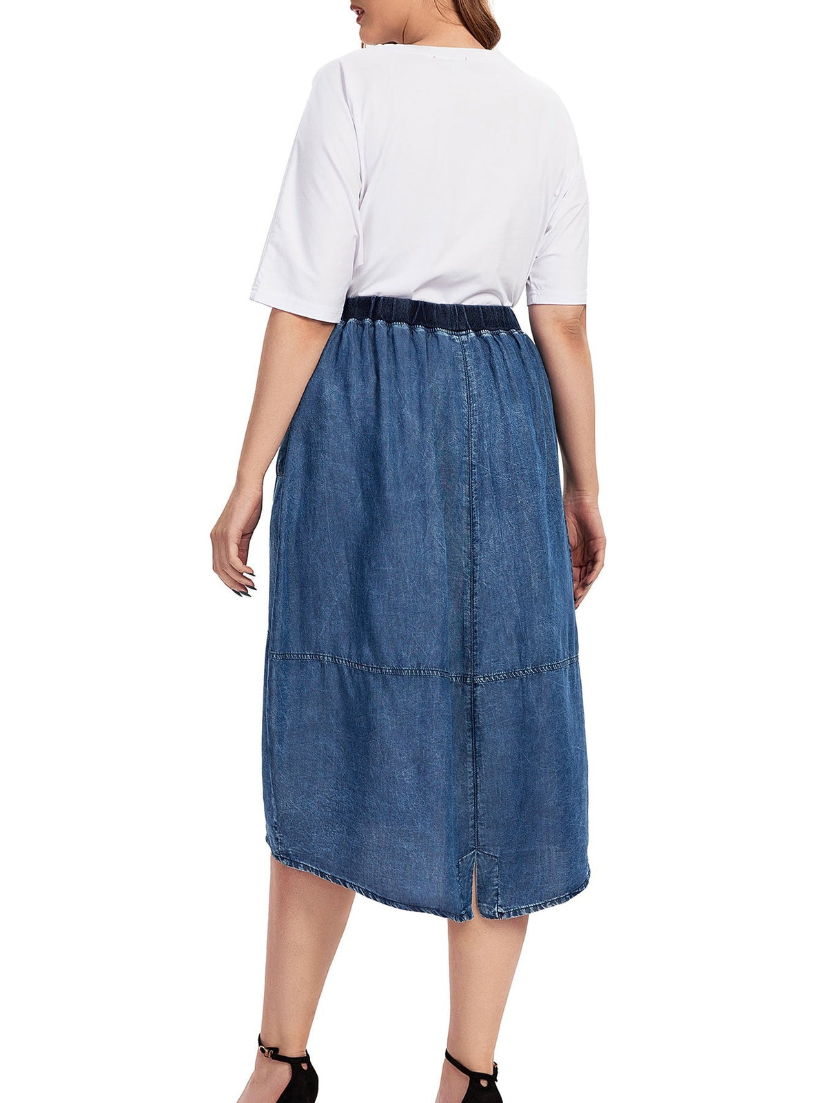 Women Plus Size Woven Spring And Autumn Denim Skirt