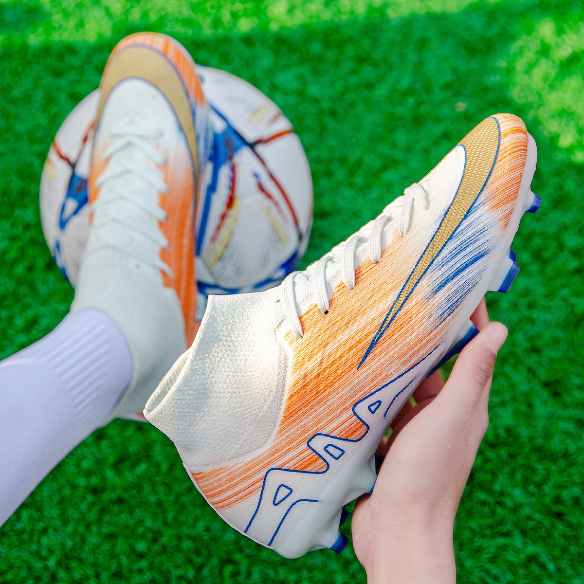 New Men High-top Football Boots Grass Cleats Non-Slip Soccer Shoes Futsal Sneakers High-quality Match Indoor Hot-selling Outdoor