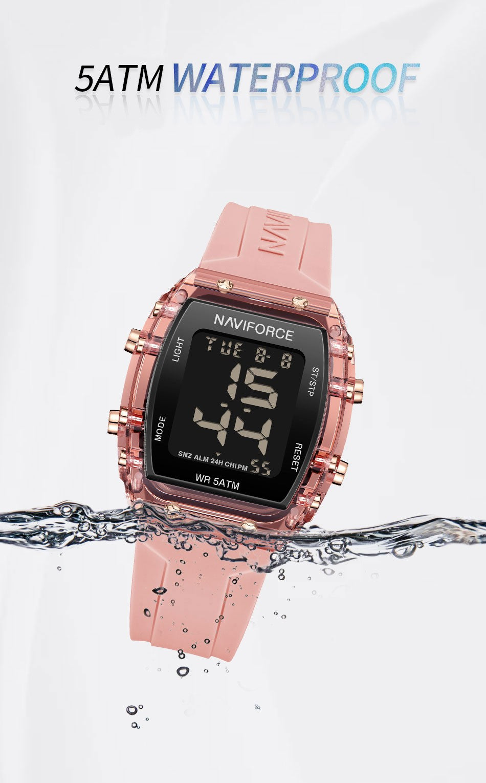 NAVIFORCE Watches for Woman LCD Digital Movement Female Clock Fashion 50m Waterproof Silicone Band Sport Electronic Wristwatches