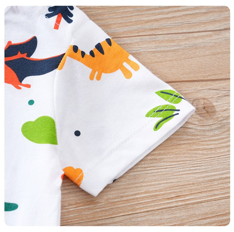 Newborn Clothes Cute Cartoon Dinosaur Full Print CottonComfortable And SoftSummer Boys And Girls0-18 Short Sleeved Baby Jumpsuit