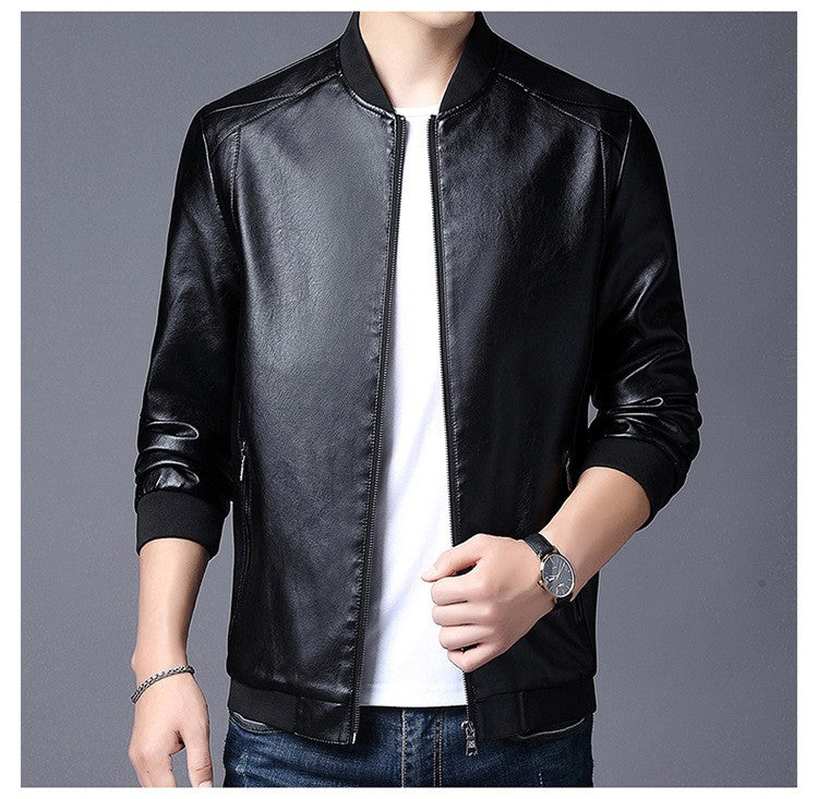 Big size leather jacket men's autumn stand collar men's leather jacket fat guy leather jacket youth motorcycle leather jacket