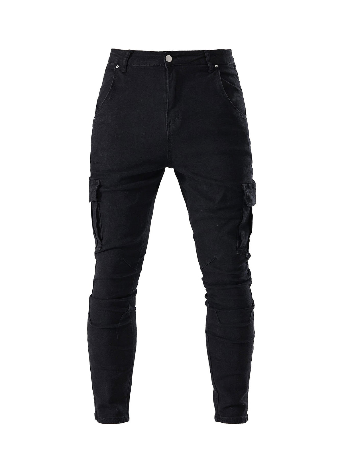 Men's Fahsion Elastic Slim Fit Jeans Men Cargo Denim Pants Solid Color Multi Pockets Casual Skinny Male Trousers mens clothing