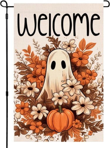 Halloween Ghost Garden Flag 12x18 Vertical Double Sided Spooky Pumpkin Fall Holi