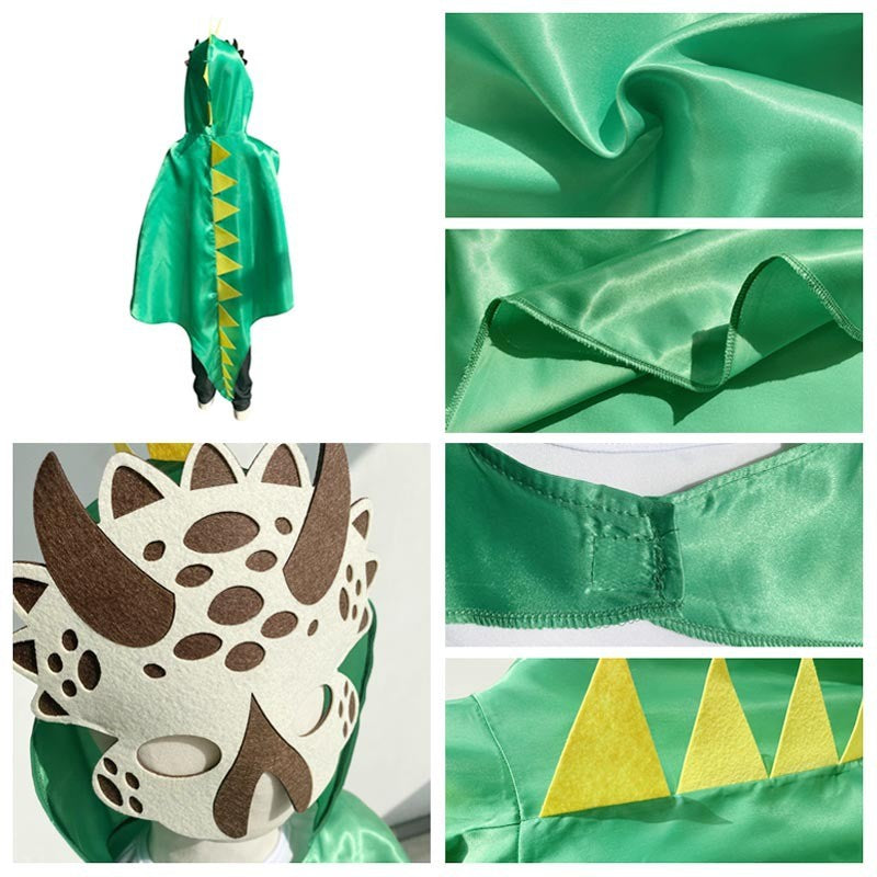 Halloween 6 Color Options Dinosaur Dragon Hooded Cape With Matching Mask Wristband For Cosplay Party Role Play Fancy Dress Cloak