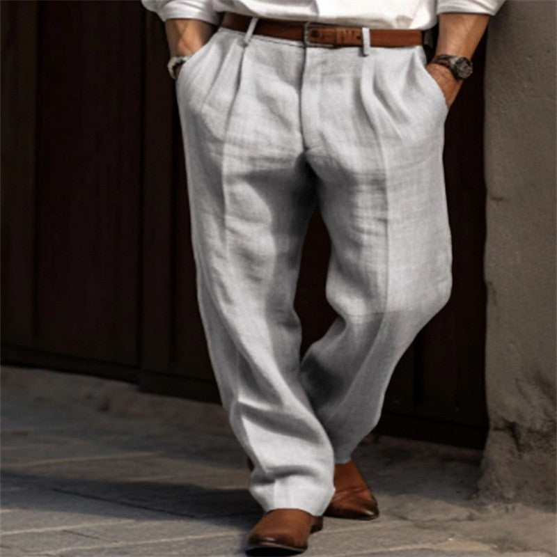 2025 Male Men's Casual Dress Linen Pants Solid White Gray Trouser Plus Size 3xl Mens Elegant Fashion Sweatpants Men Streetwear