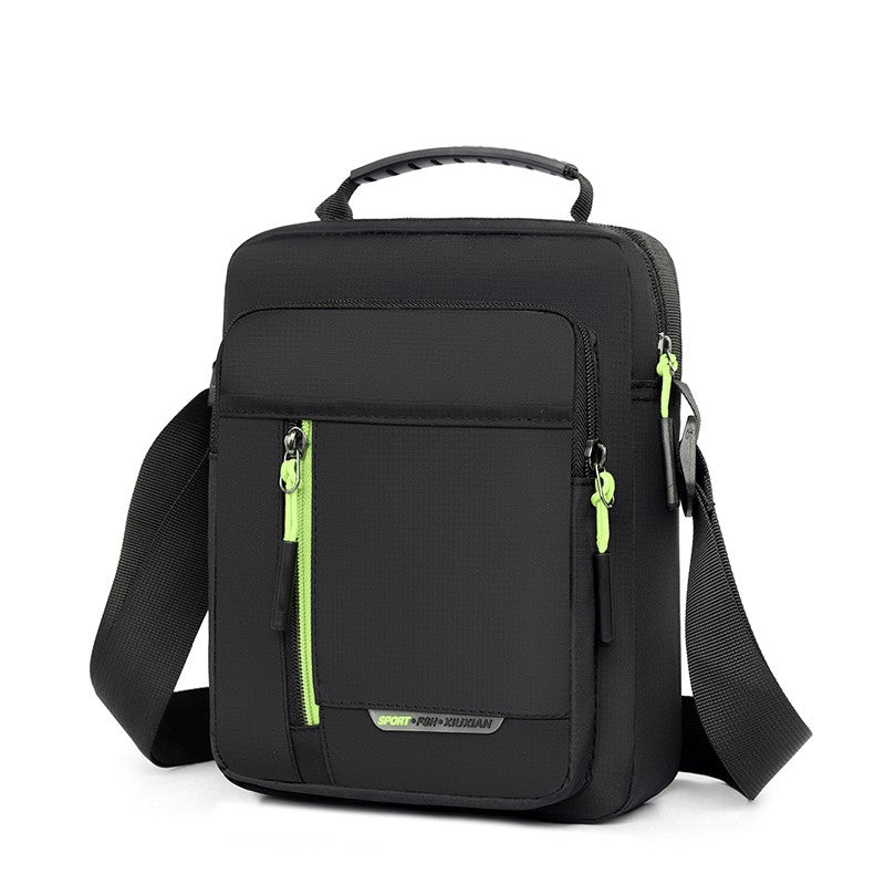 1 men's crossbody bag with zip closure, adjustable shoulder strap, and multiple storage compartments, suitable for daily commuti