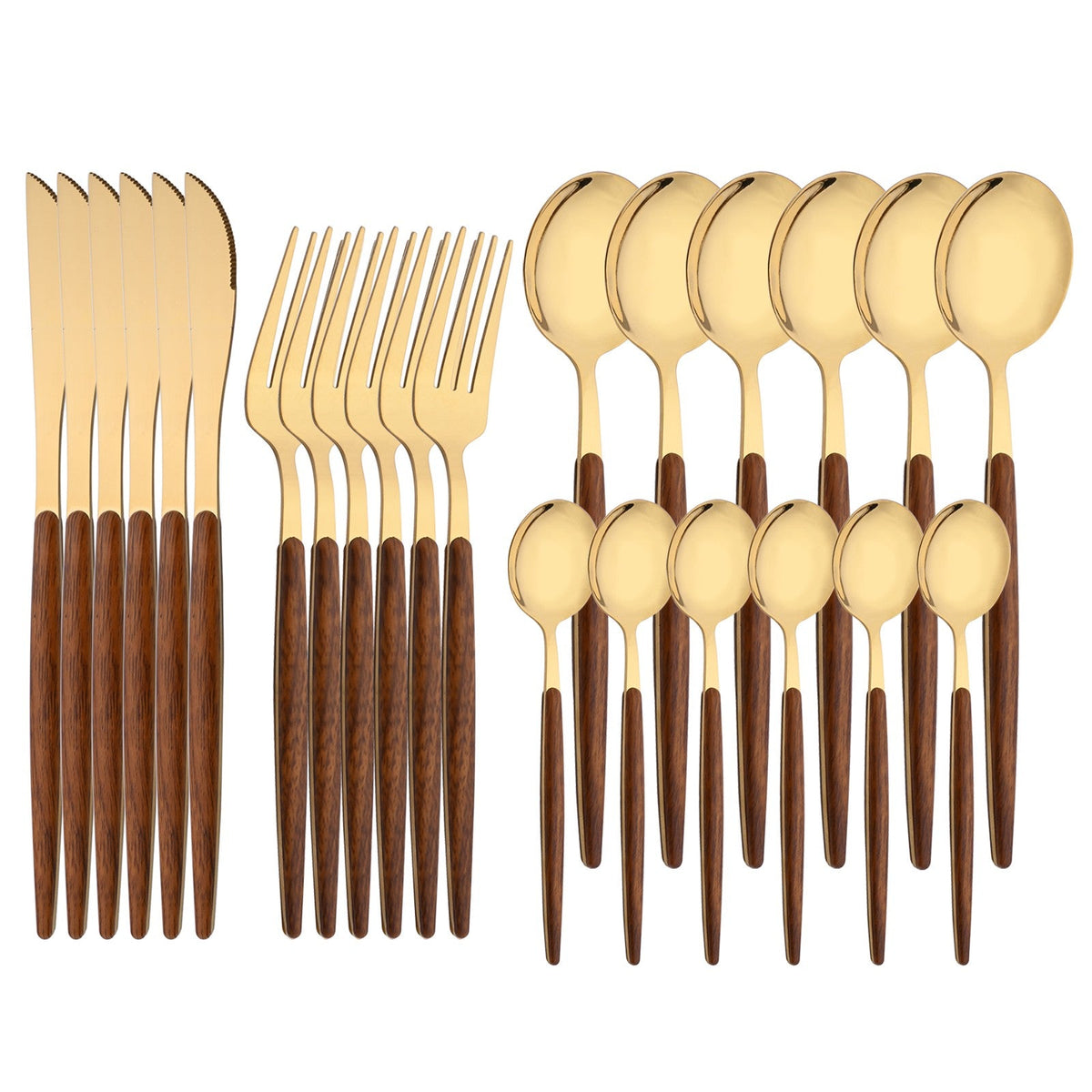 16/24/36Pcs Dinnerware Set Stainless Steel Imitation Wooden Handle Clamp Western Knife Fork Spoon Cutlery Tableware Silverware