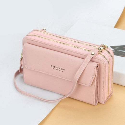 Women Long Wallet Korean Version Crossbody Bag Double Zipper Large Capacity Clutch Bag Shoulder Handbag Female Mobile Phone Bag