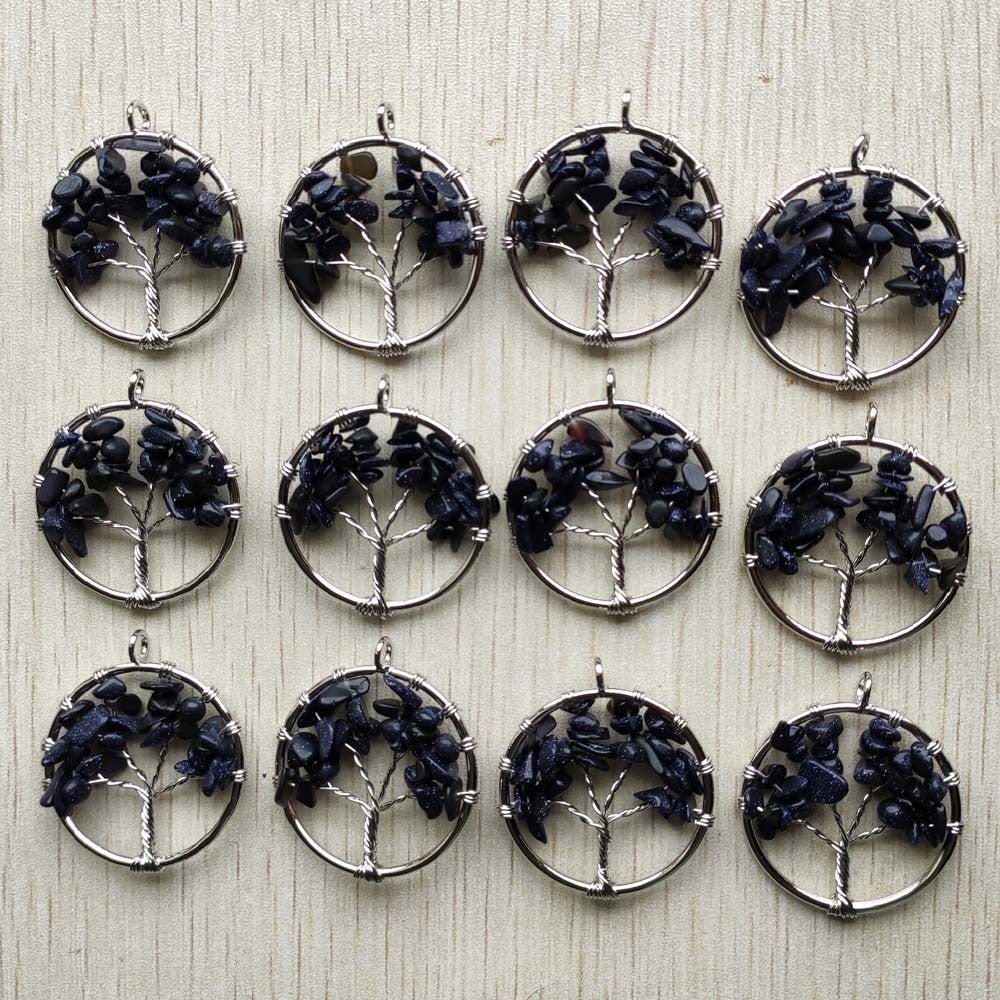 Natural Amethysts Roses Quartz Stone Handmade Wire Wrapped Tree of Life Pendants 30mm for Jewelry Marking Wholesale 12pcs/lot