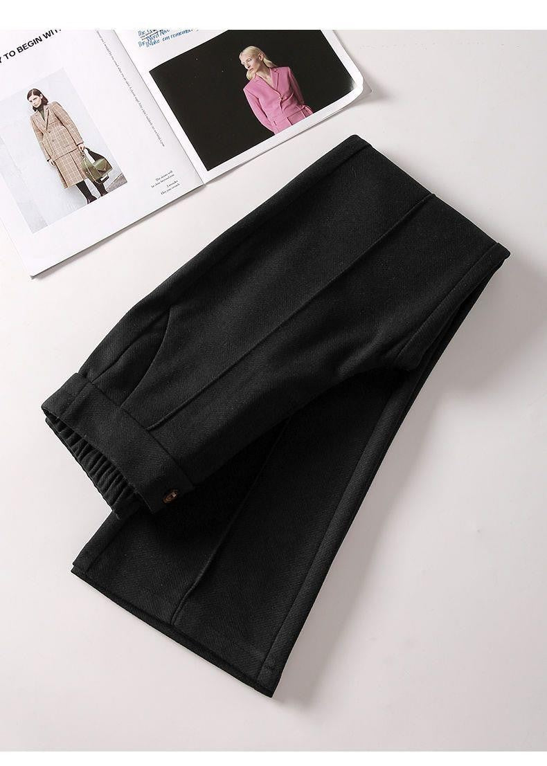Faionable Thiened Woolen Flared Pants High Waist Casual Trousers for Women Autumn Winter New Sle Slimming Wide Leg Pants