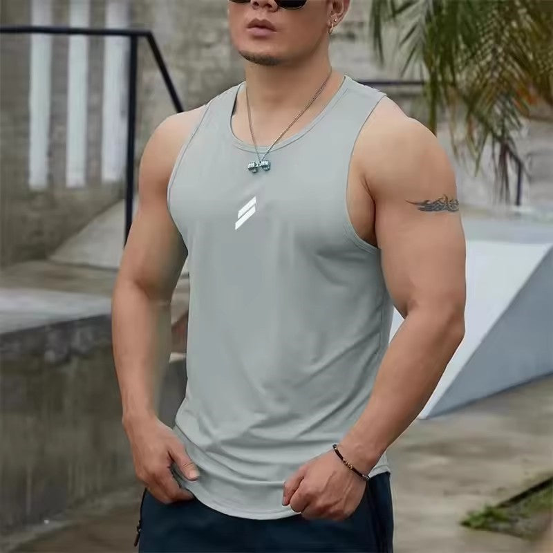 2025 Summer Men's tank top Casual Round Neck Mesh Undershirt Shirt Sports Fitness Tops Sleeveless Vest Quick Dry training vest