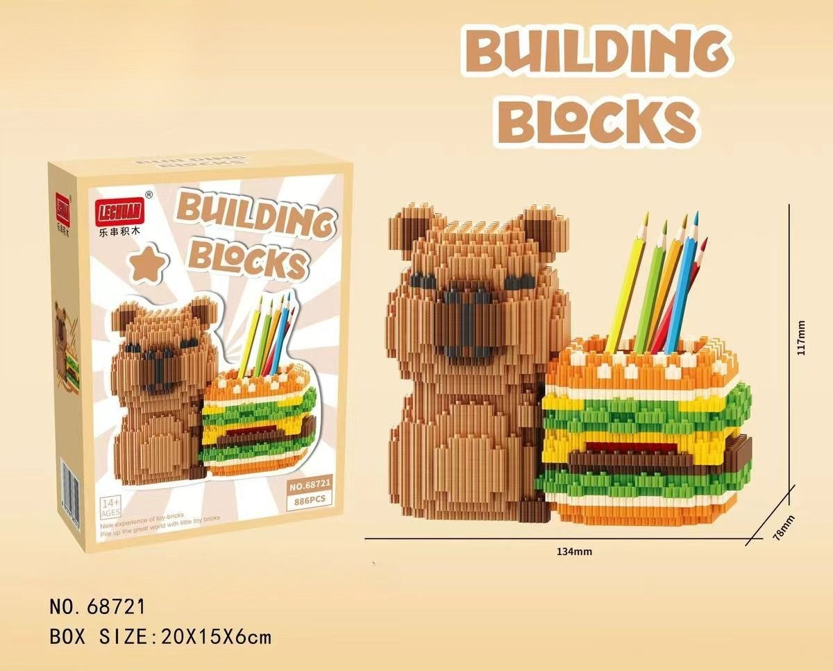 Capybara Building Block Pen Holder Multi-Function Desk Organizer for Office Supplies Cosmetics Birthday Gift Desktop Decoration