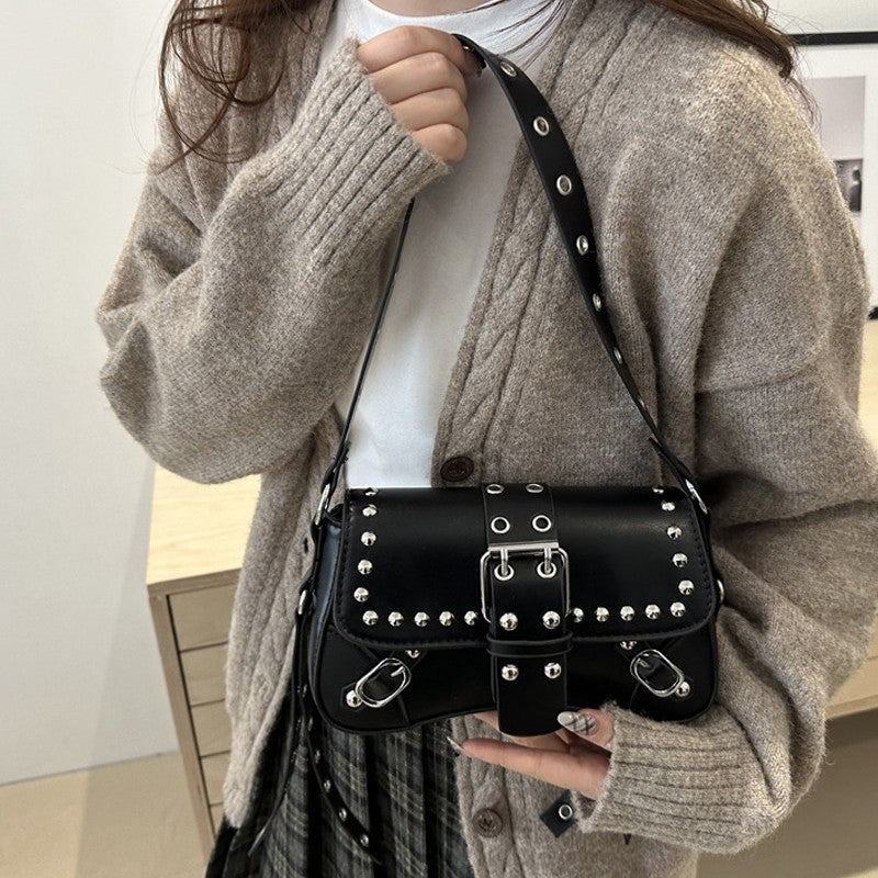 Shoulder Bag for Women Punk Style Purse PU Leather Rock Fashion Handbags with Rivet Small Trendy Armpit Purse