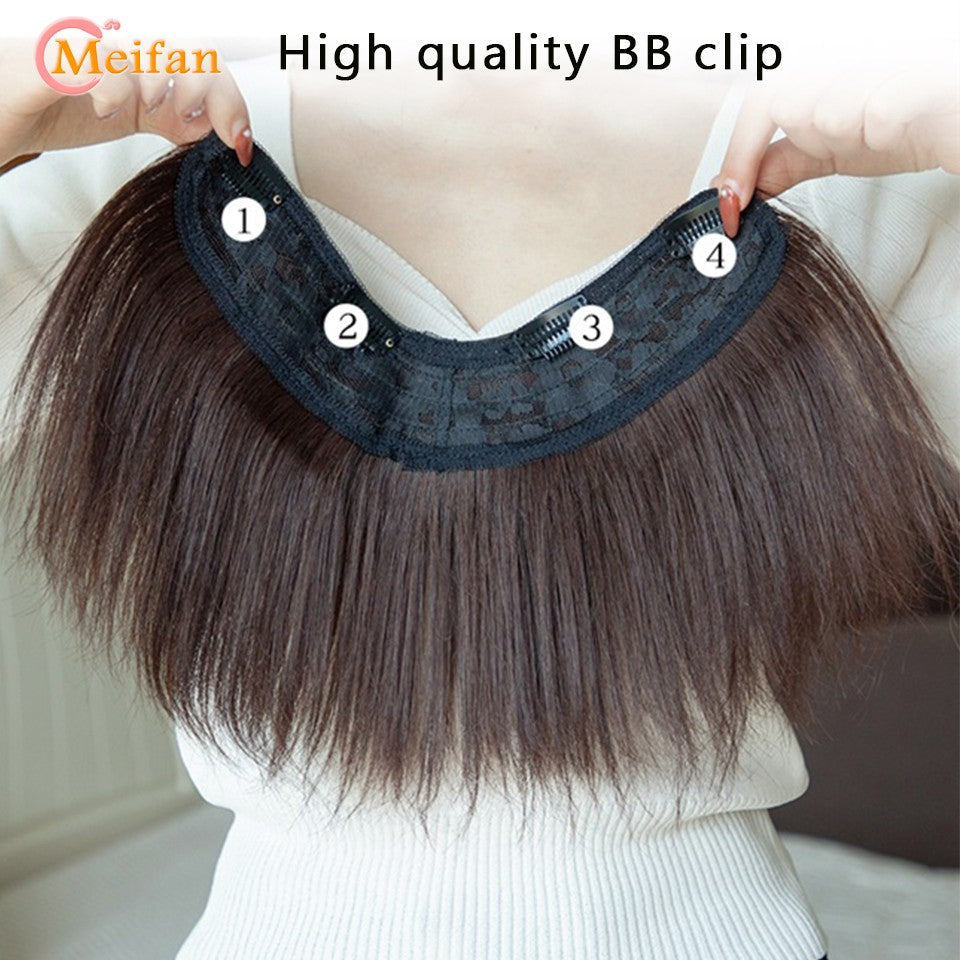 MEIFAN Synthetic Long Straight U-Shaped Half Head Wig for Women Black Brown Clips in Hair Extension Natural Fake Hairpieces