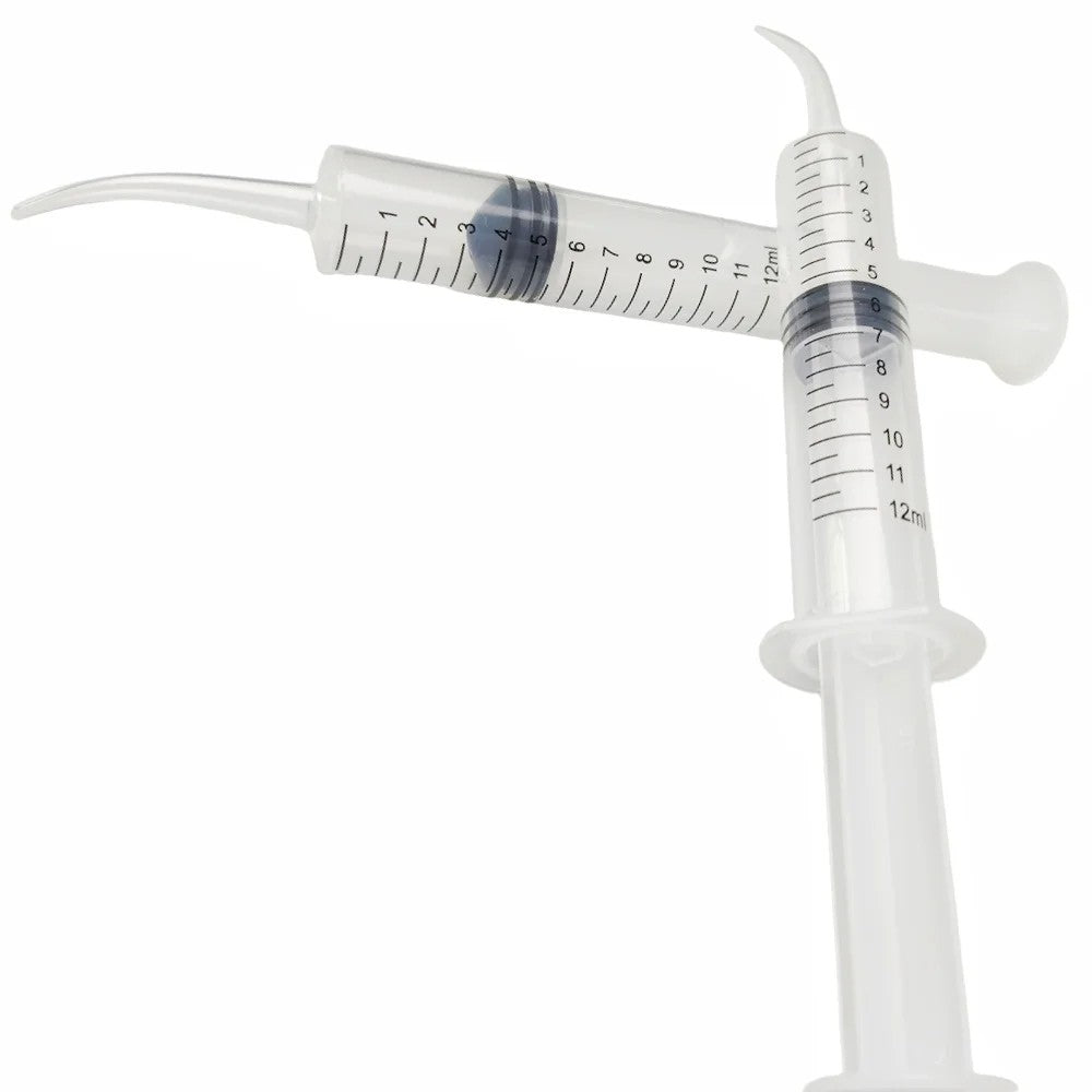 NIGF 5Pcs Disposable Plastic Dental Elbow Irrigation Syringe Teeth Flushing Injection Impression Dental Syringe With Curved Tip