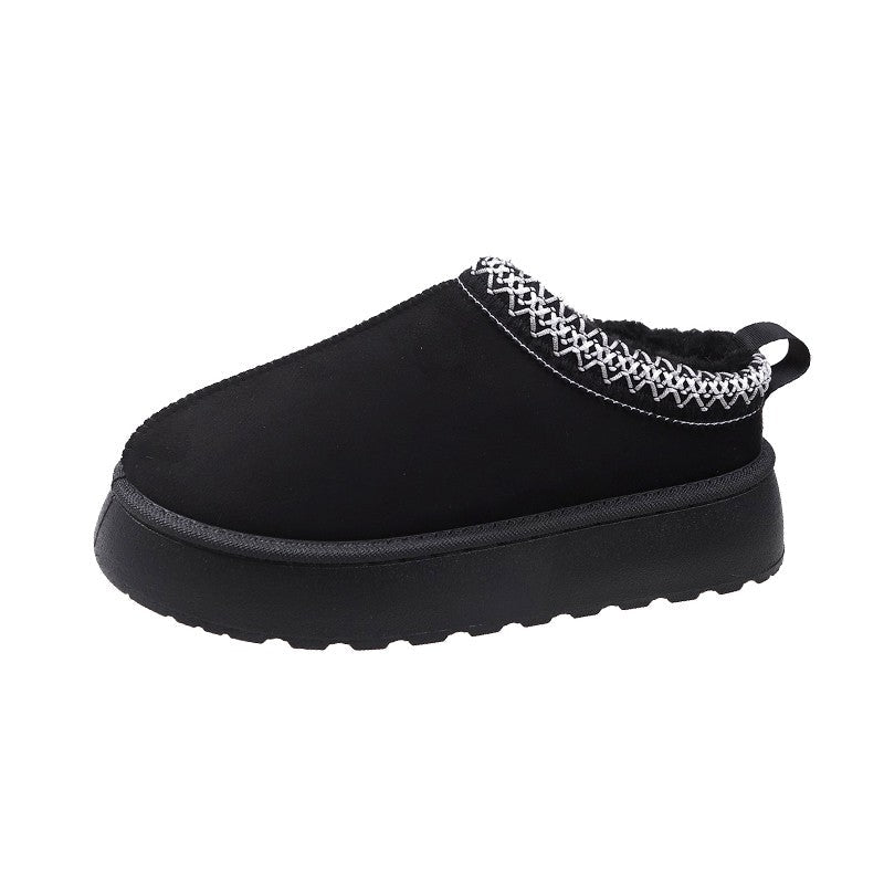 Snow Boots For Women 2024 Winter New Cashmere Warm Thick Soles Without Heel-covered Hair Half Slipper Cotton Shoes for Women