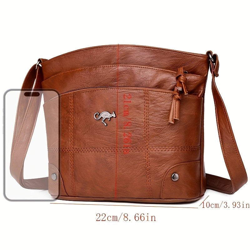 Elegant Vintage Style Shoulder Bag, Faux Leather Multiple Pockets Crossbody Bag, Adjustable Strap, Women's Commuter Work Purse