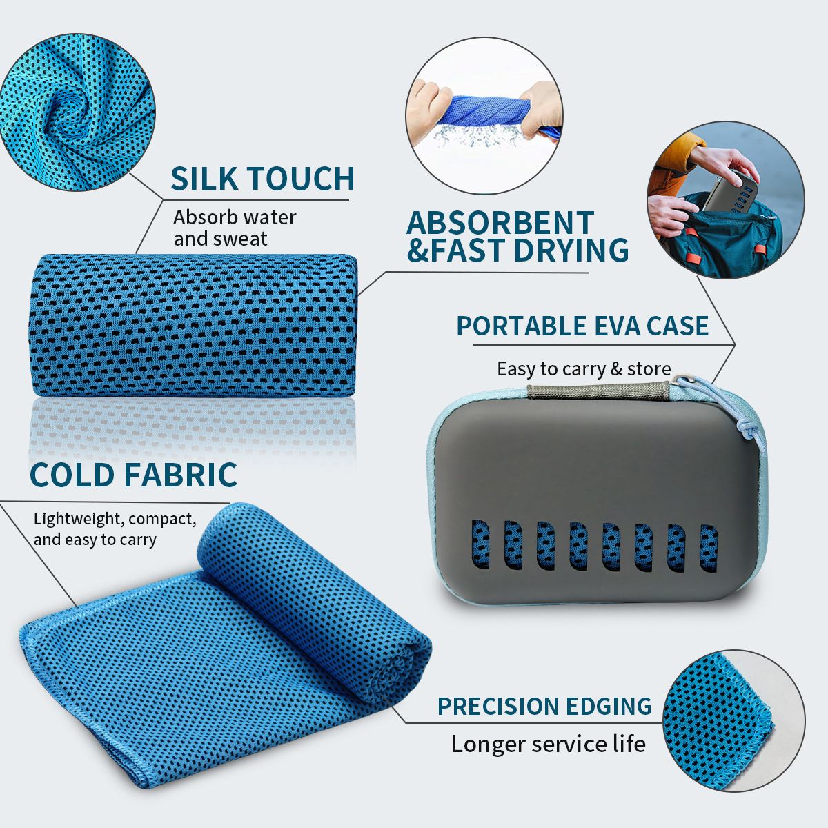 Camping Cooling Towels with EVA Case, Compact & Portable Travel Ice Towel Quick Dry Towels for Sports Gym, Hiking and Yoga