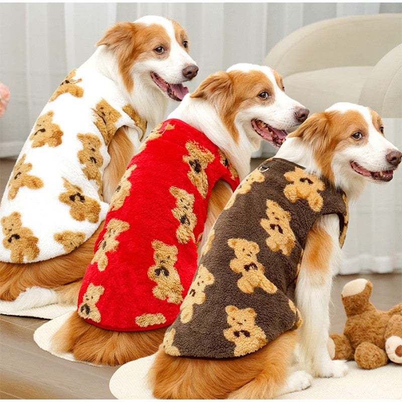 3XL-8XL Autumn/Winter Plush Cute Bear Pattern Large Dog Sweater Warm Wool Hoodie Coat Large Pet Vest Sweater Pet Clothing