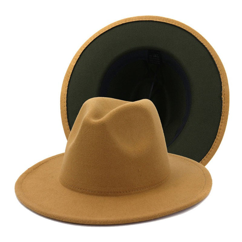 QBHAT Two-color Fedora Hat Women Men Wide Brim Felt Jazz Hat Ladies Party Top Cap Patchwork Chapeau Sombreros De Mujer 50 Colors