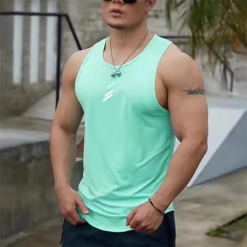 2025 Summer Men's tank top Casual Round Neck Mesh Undershirt Shirt Sports Fitness Tops Sleeveless Vest Quick Dry training vest
